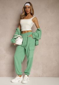 Renee - Zielone Spodnie Typu Cargo High Waist Worseli. Stan: podwyższony. Kolor: zielony. Materiał: tkanina