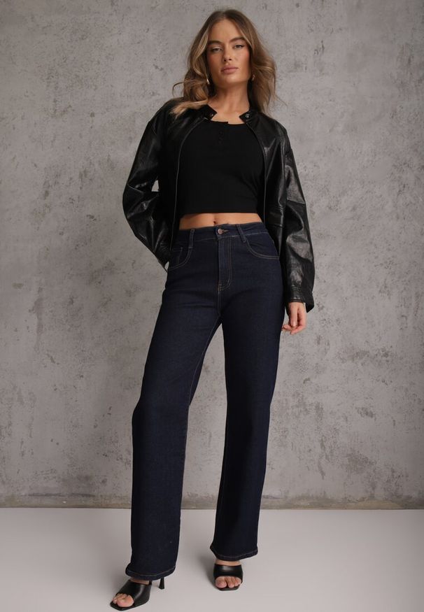 Renee - Czarny Top z Bawełny Ozdobiony Guzikami przy Dekolcie Nediva. Okazja: na co dzień. Kolor: czarny. Materiał: bawełna. Wzór: aplikacja. Styl: casual