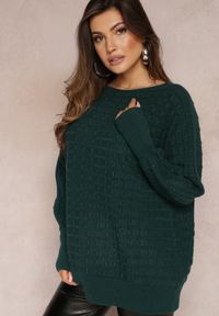 Renee - Ciemnozielony Dzianinowy Sweter z Rękawami typu Nietoperz Cascapia. Kolor: zielony. Materiał: dzianina. Styl: klasyczny #5