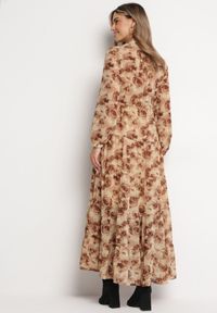 Born2be - Beżowa Koszulowa Sukienka Maxi z Falbanką Mersa. Kolor: beżowy. Typ sukienki: koszulowe. Długość: maxi #5