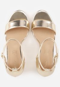 Renee - Złote Sandały na Słupku VICES ze Skórzaną Wkładką i Paskami Wokół Kostki Syneilla. Zapięcie: pasek. Kolor: złoty. Materiał: skóra. Wzór: paski. Obcas: na słupku #3