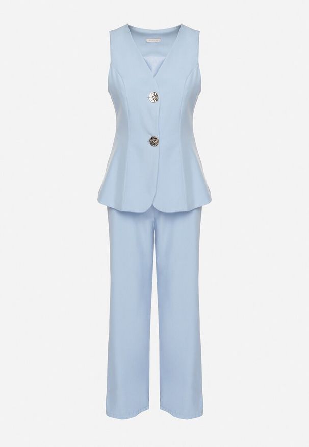 Born2be - Jasnoniebieski Komplet w Stylu Garniturowym z Kamizelką i Klasycznymi Spodniami Ronthia. Kolor: niebieski