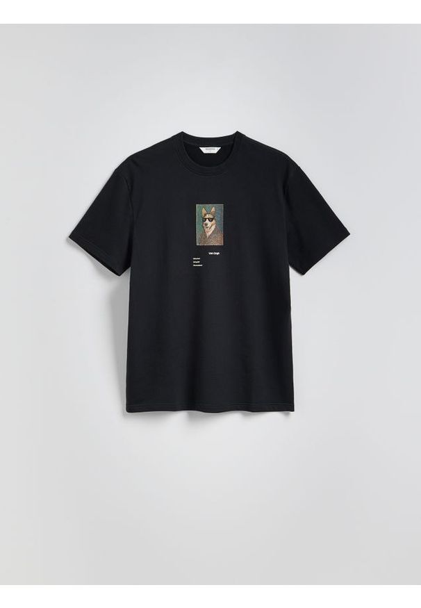 Reserved - T-shirt regular z nadrukiem - czarny. Kolor: czarny. Materiał: bawełna, dzianina. Wzór: nadruk