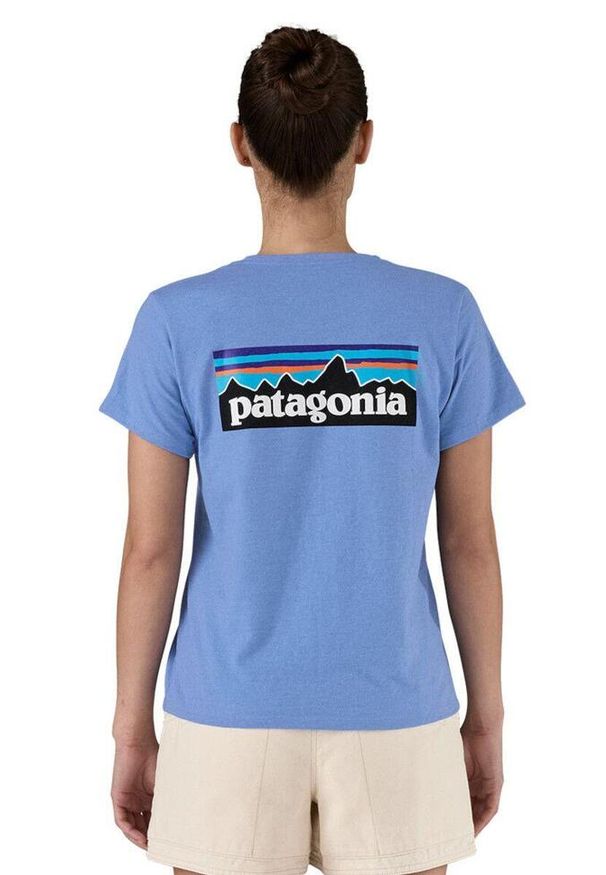 Patagonia - Koszulka trekkingowa damska P-6 Logo Responsibili-Tee Women. Kolor: niebieski. Długość rękawa: krótki rękaw. Długość: krótkie