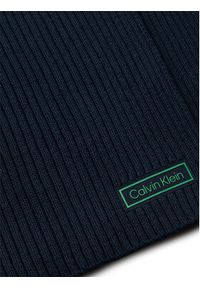 Calvin Klein Szal Patch Chunky Rib Cotton Scarf LV04D8055G Granatowy. Kolor: niebieski. Materiał: bawełna #2