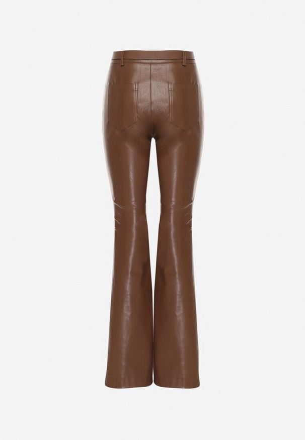 Born2be - Brązowe Spodnie Dzwony z Imitacji Skóry Vebora. Okazja: na co dzień. Kolor: brązowy. Materiał: skóra. Styl: casual, elegancki, klasyczny