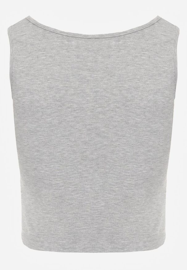 Renee - Szary Bawełniany Tank Top w Prążki z Ozdobnymi Guziczkami Bernissa. Okazja: na co dzień, na imprezę. Kolor: szary. Materiał: bawełna. Wzór: prążki. Styl: casual