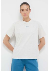 Reebok Classic t-shirt bawełniany kolor beżowy. Kolor: beżowy. Materiał: bawełna. Wzór: aplikacja. Styl: klasyczny #1