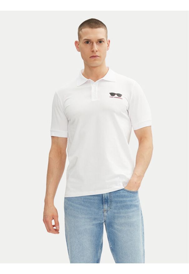 Karl Lagerfeld - KARL LAGERFELD Polo 745400 552235 Biały Slim Fit. Typ kołnierza: polo. Kolor: biały. Materiał: bawełna