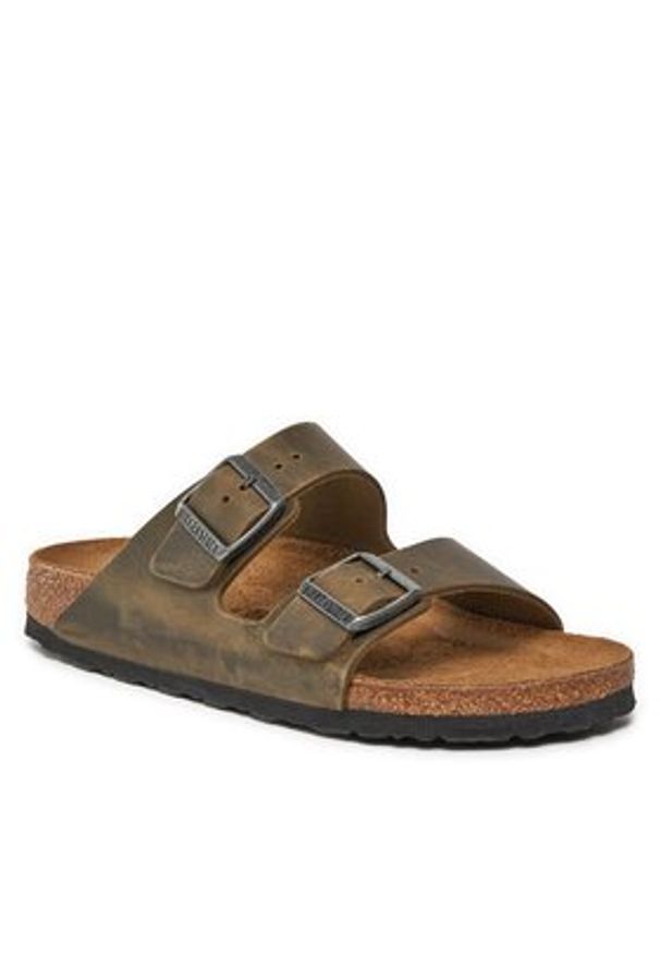 Birkenstock Klapki Arizona 1027039 Khaki. Kolor: brązowy. Materiał: skóra
