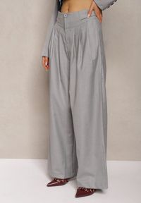 Renee - Szare Eleganckie Spodnie High Waist o Szerokim Kroju z Dodatkiem Wiskozy Irelivia. Okazja: na spotkanie biznesowe, do pracy. Stan: podwyższony. Kolor: szary. Materiał: wiskoza. Styl: elegancki #4