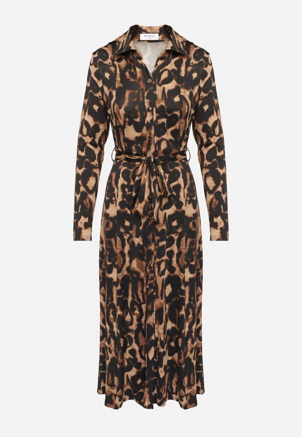 Born2be - Brązowo-Czarna Sukienka Maxi o Koszulowym Fasonie z Wiązaniem mZynlee. Okazja: na co dzień. Kolor: brązowy. Materiał: wiskoza. Typ sukienki: koszulowe. Styl: casual, elegancki, klasyczny. Długość: maxi