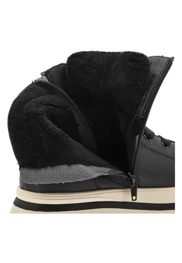 Czarne Sneakersy Rieker Wygodne Obuwie Damskie Na Platformie. Zapięcie: sznurówki. Kolor: czarny. Materiał: skóra. Obcas: na platformie. Sport: turystyka piesza