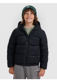 4f - 4F Kurtka puchowa z wypełnieniem syntetycznym chłopięca - czarna 134 (8-9 lat). Okazja: na co dzień. Kolor: czarny. Materiał: syntetyk, puch. Wzór: gładki. Sezon: lato. Styl: casual, klasyczny #1