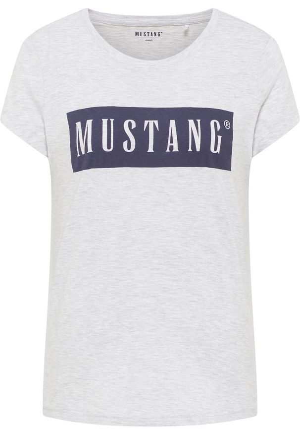 Mustang - MUSTANG ALINA C LOGO TEE DAMSKI T-SHIRT KOSZULKA LOGO LIGHT GREY MELANGE 1013220 4141. Okazja: do pracy, na co dzień. Materiał: jeans, skóra, bawełna. Długość: długie. Styl: casual, elegancki