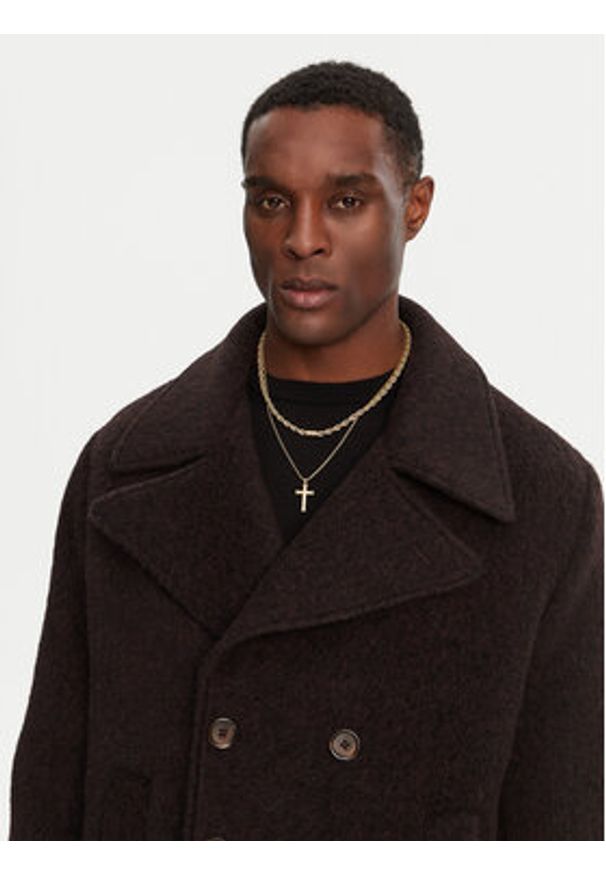 DOLCE & GABBANA - Dolce&Gabbana Płaszcz wełniany G038XT HUMR6 S8231 Brązowy Regular Fit. Kolor: brązowy. Materiał: wełna