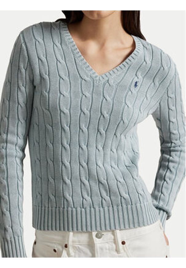 Polo Ralph Lauren Sweter 211935305006 Błękitny Slim Fit. Typ kołnierza: polo. Kolor: niebieski. Materiał: bawełna