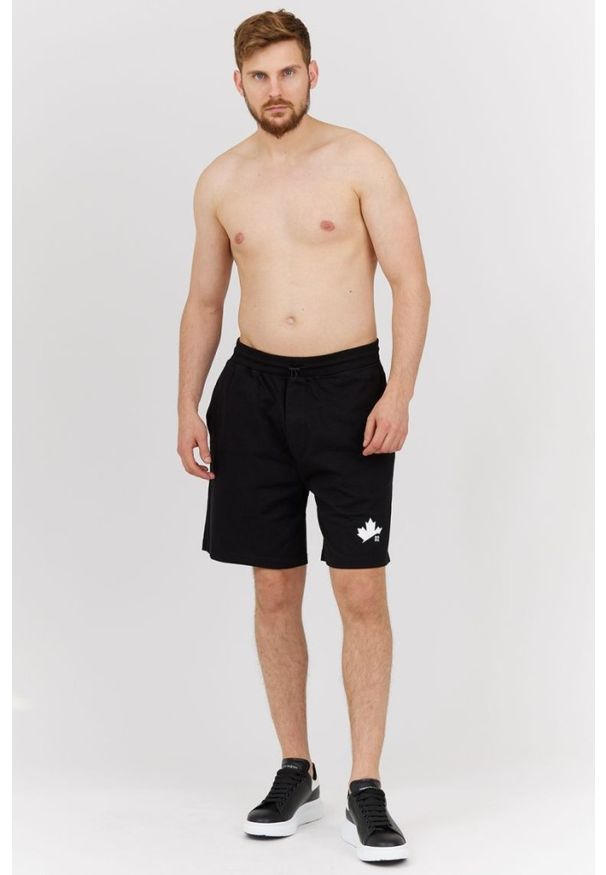 DSQUARED2 Dresowe szorty męskie z liściem, Rozmiar M. Kolor: czarny. Materiał: dresówka, poliester