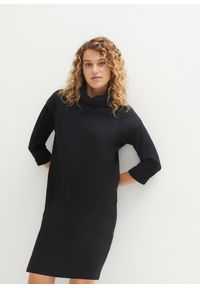 bonprix - Sukienka dresowa z szerokim golfem. Typ kołnierza: golf. Kolor: czarny. Materiał: dresówka #1