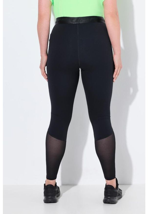 ULLA POPKEN - Damskie Legginsy sportowe wstawka z siateczki szybkoschnące z recyklingu. Kolekcja: plus size. Kolor: czarny. Materiał: elastan, poliamid, materiał