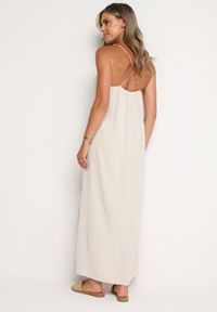 Born2be - Beżowa Taliowana Sukienka na Ramiączkach Rivaniell. Okazja: na imprezę, na co dzień. Kolor: beżowy. Materiał: jeans. Długość rękawa: na ramiączkach. Typ sukienki: oversize. Styl: elegancki, casual #5