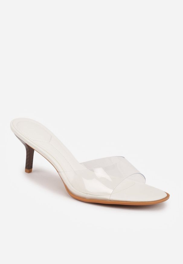 Born2be - Białe Klapki z Transparentną Cholewką na Niskiej Szpilce Yalindra. Okazja: na co dzień. Kolor: biały. Materiał: jeans. Sezon: lato. Styl: casual, elegancki