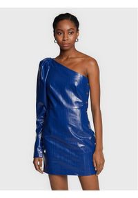 ROTATE Sukienka z imitacji skóry Colourblock RT1778 Granatowy Regular Fit. Kolor: niebieski. Materiał: wiskoza, skóra