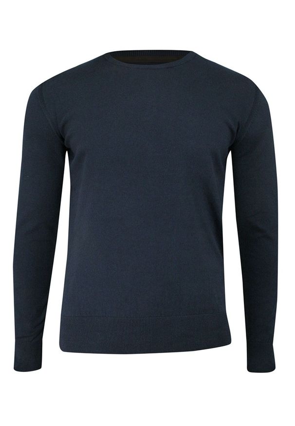 Just Yuppi - Sweter Granatowy z Okrągłym Dekoltem (U-neck), Klasyczny -JUST YUPPI- Męski. Okazja: na co dzień, na spotkanie biznesowe, do pracy. Kolor: niebieski. Materiał: bawełna, poliamid. Styl: klasyczny