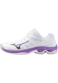 Buty halowe Mizuno Wave Voltage Wos. Kolor: fioletowy, biały, wielokolorowy. Materiał: skóra. Model: Mizuno Wave. Sport: siatkówka #1