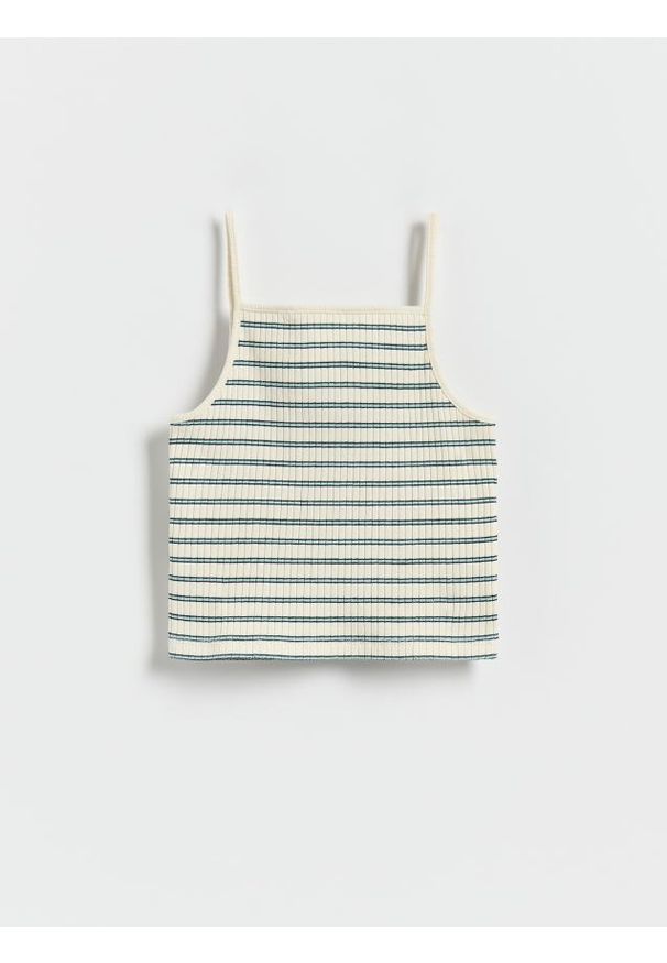 Reserved - Top w paski - jasnoturkusowy. Kolor: turkusowy. Materiał: bawełna. Wzór: paski