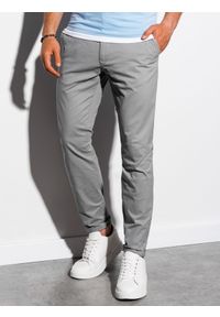 Ombre Clothing - Spodnie męskie chino P894 - szare - XL. Kolor: szary. Materiał: elastan, bawełna #1
