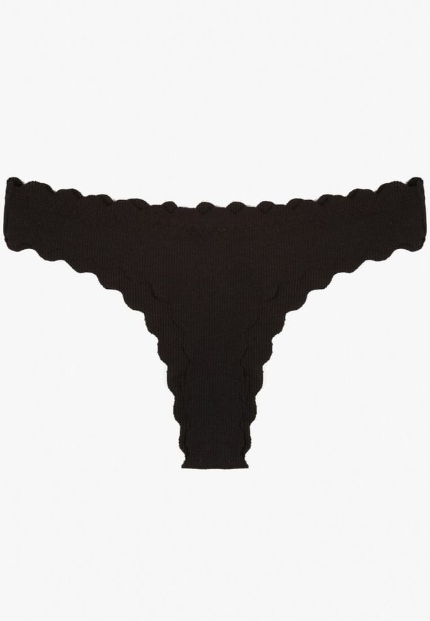Born2be - Czarne Bawełniane Majtki Stringi z Prążkowanej Tkaniny Eziane. Kolor: czarny. Materiał: tkanina, bawełna, prążkowany