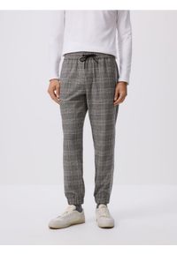 Reserved - Spodnie jogger z lampasami - szary. Kolor: szary. Materiał: wiskoza, tkanina