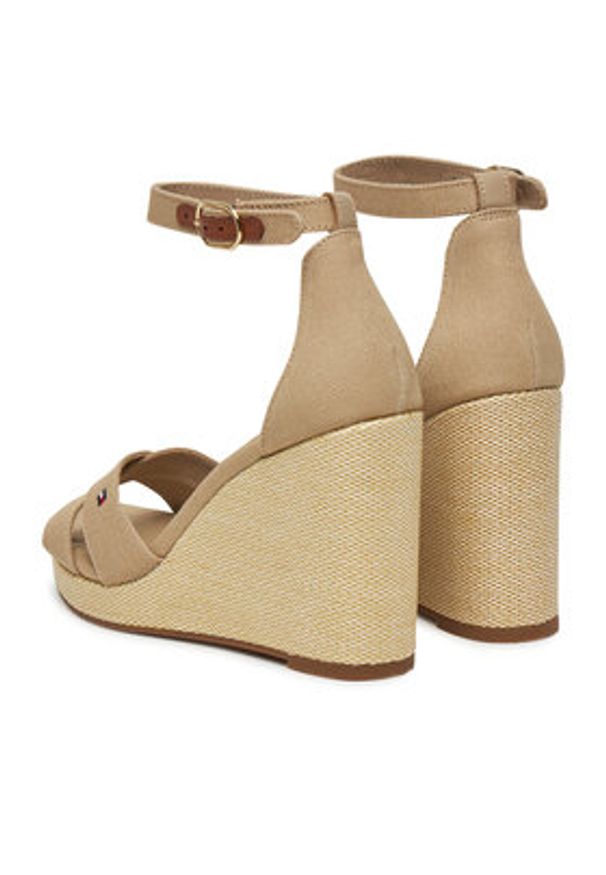 TOMMY HILFIGER - Tommy Hilfiger Sandały Flag High Wedge Espad Crisscross FW0FW08661 Beżowy. Kolor: beżowy. Materiał: materiał