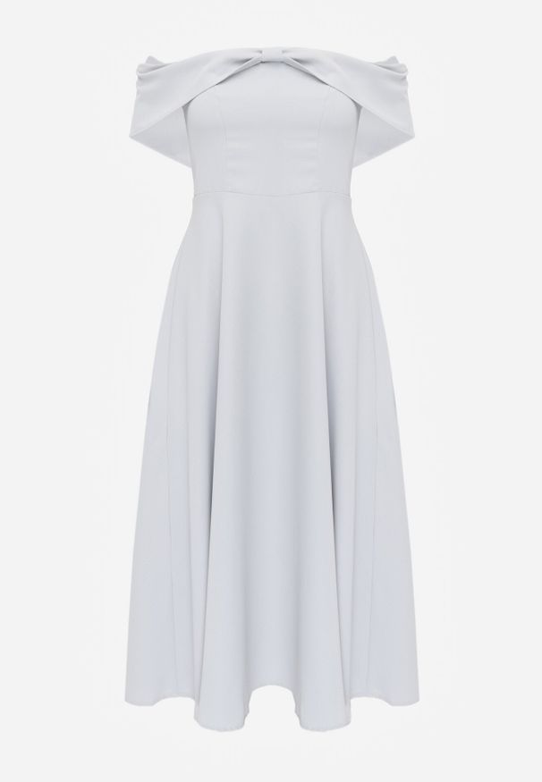 Born2be - Niebieska Koktajlowa Sukienka VICES Hiszpanka o Rozkloszowanym Kroju Diolora. Typ kołnierza: dekolt hiszpanka. Kolor: niebieski. Materiał: poliester. Typ sukienki: rozkloszowane. Styl: wizytowy