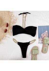 Intica - Strój kąpielowy dwuczęściowy z łańcuszkami na plażę i basen Elset. Kolor: czarny. Materiał: materiał. Wzór: aplikacja #1