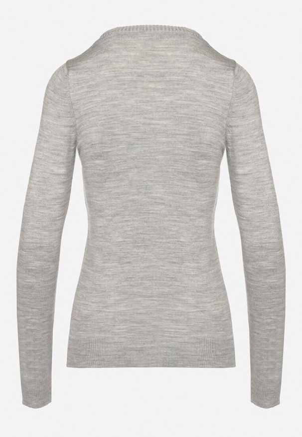 Born2be - Szary Klasyczny Sweter z Trójkątnym Dekoltem Anillia. Okazja: na co dzień. Kolor: szary. Materiał: jeans. Długość: długie. Styl: klasyczny