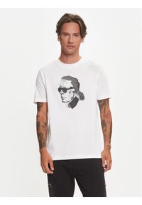 Karl Lagerfeld - KARL LAGERFELD T-Shirt 755060 544242 Biały Regular Fit. Typ kołnierza: dekolt w karo. Kolor: biały. Materiał: bawełna #1