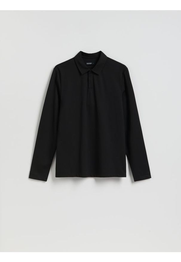 Reserved - Koszulka polo z bawełną merceryzowaną - czarny. Typ kołnierza: polo. Kolor: czarny. Materiał: bawełna