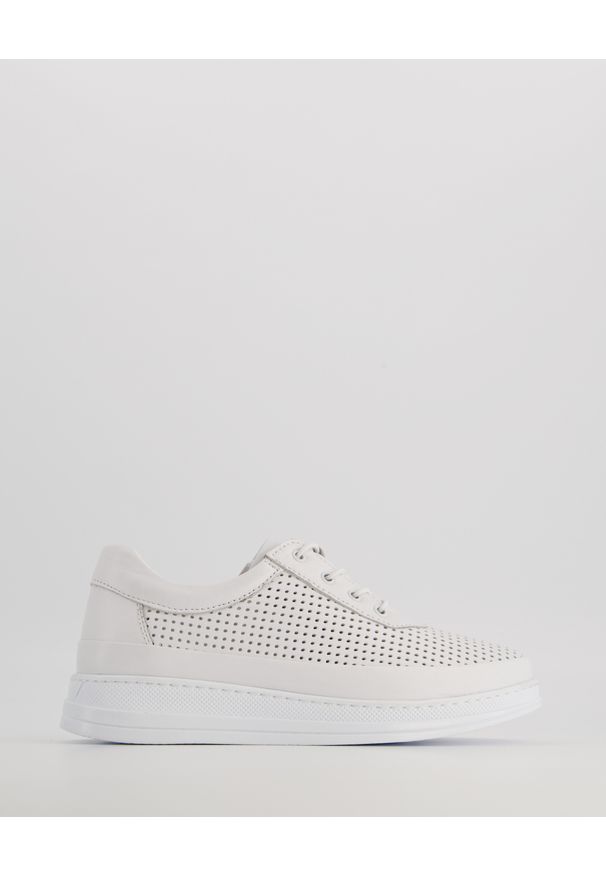 Venezia - BIAŁE SNEAKERSY RW010 WHITE. Kolor: biały. Materiał: skóra, syntetyk. Obcas: na obcasie. Wysokość obcasa: średni