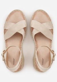 Renee - Beżowe Sandały z Plecionki w Stylu Boho VICES z Paskami w Kształcie X Nahmala. Okazja: na co dzień. Zapięcie: pasek. Kolor: beżowy. Wzór: paski, aplikacja. Sezon: lato. Styl: boho #7