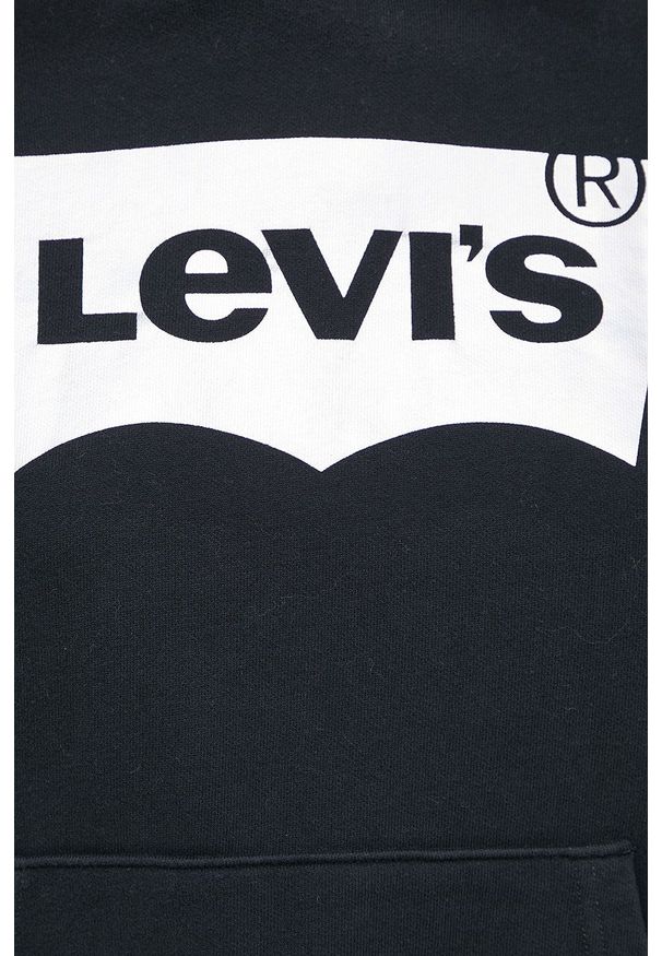 Levi's® - Levi's Bluza bawełniana damska kolor czarny z kapturem z nadrukiem. Okazja: na spotkanie biznesowe. Typ kołnierza: kaptur. Kolor: czarny. Materiał: bawełna. Wzór: nadruk. Styl: biznesowy