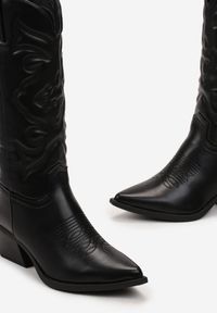 Born2be - Czarne Kozaki Kowbojki z Przeszyciami i Szpiczastym Noskiem Taoi. Nosek buta: szpiczasty. Kolor: czarny #5