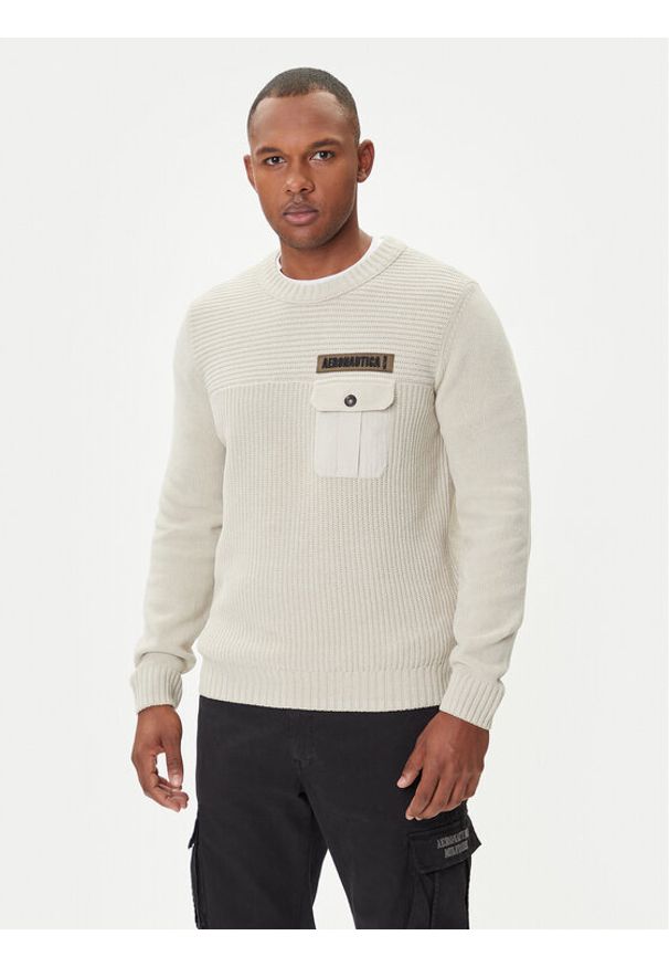 Aeronautica Militare Sweter 252MA1573UL00539 Beżowy Regular Fit. Kolor: beżowy. Materiał: bawełna