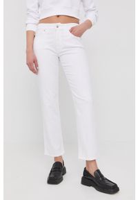 Love Moschino jeansy damskie kolor biały medium waist. Kolor: biały