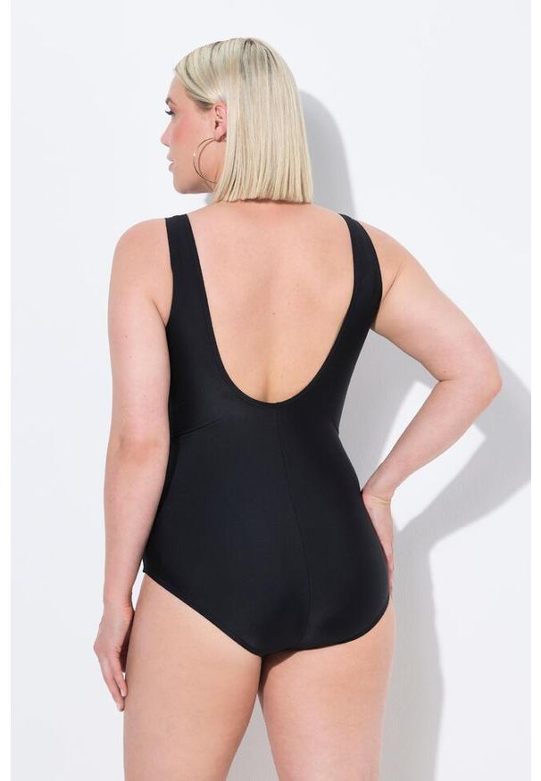 ULLA POPKEN - Damski Strój kąpielowy cieniowanie miękkie miseczki drapowanie. Kolekcja: plus size. Kolor: czarny. Materiał: poliamid, materiał, elastan