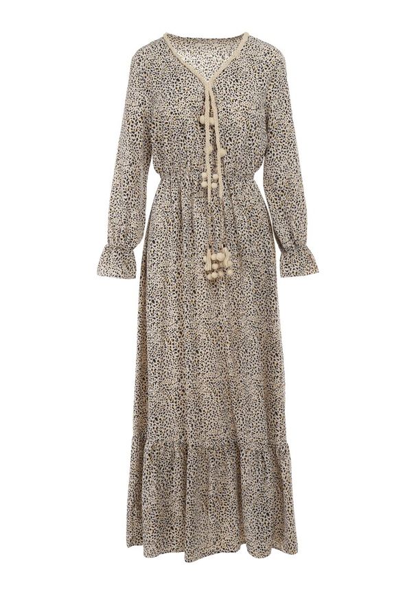 Born2be - Biała Sukienka Delite. Kolekcja: plus size. Kolor: biały. Materiał: tkanina. Wzór: nadruk. Typ sukienki: rozkloszowane. Styl: boho. Długość: maxi