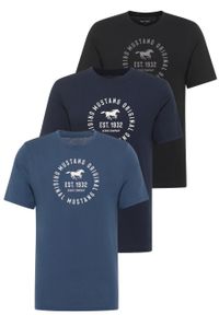 3 Pak Koszulek T-Shirt Mustang Style Alex Niebieski Granatowy Czarny 1017992. Kolor: czarny, niebieski, wielokolorowy #1