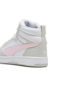 Puma - Młodzieżowe sneakersy Rebound V6 Mid PUMA White Frosty Pink Sedate Gray. Kolor: szary, biały, wielokolorowy, różowy. Sport: turystyka piesza, koszykówka