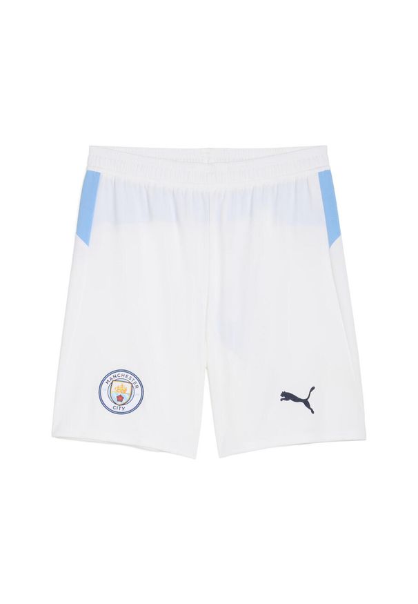 Puma - Męskie szorty Manchester City 25/26 PUMA White Team Light Blue. Kolor: biały, wielokolorowy, niebieski. Materiał: tkanina. Sport: piłka nożna